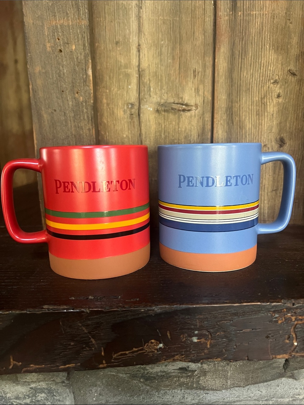 Pendleton Red and Blue Stripe Ceramic Mug Set